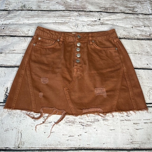 FP We the Free Distressed Denim Mini Skirt Size  28 - Picture 8 of 8